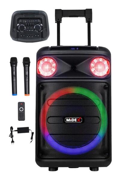Midex 1300 Watt Taşınabilir Mikrofonlu Karaoke Eğlence Ses Sistemi MXR-1300 (Bluetooth Kayıt Usb Şar