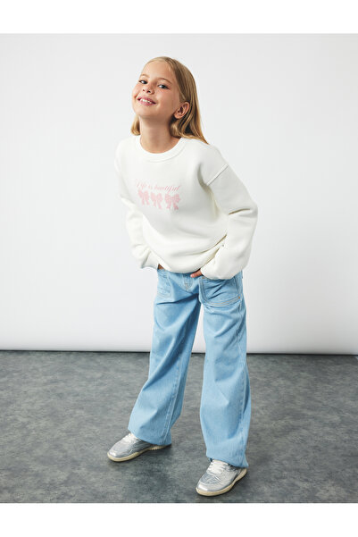 Koton Pantaloni din denim cu picioare largi, cu detaliu de buzunar din bumbac