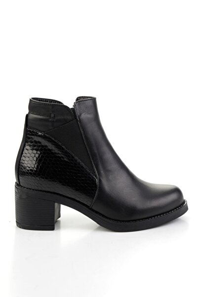 Bambi Siyah Siyah Hakiki Deri Kadın Bot & Bootie K02717211003