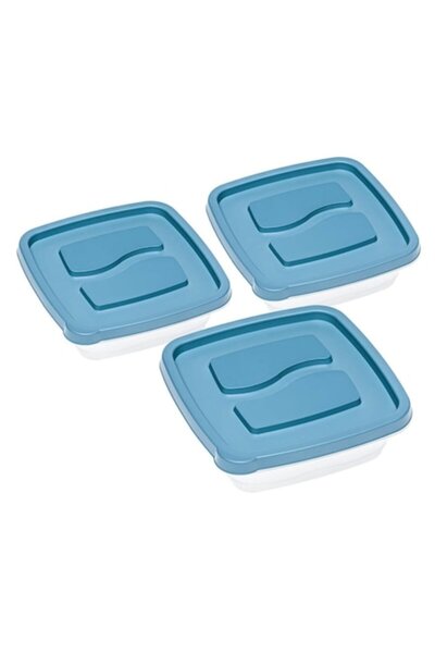 SHOPIENS Set 3 food containers with lid Shopiens®, transparent plastic with blue lid, 900 ml