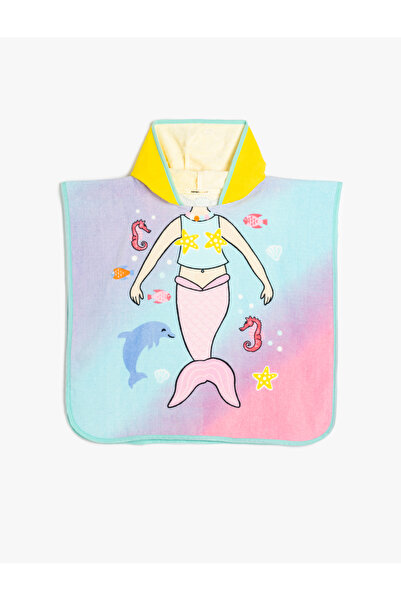 Koton Cotton Mermaid Printed Hooded Poncho Beach Towel