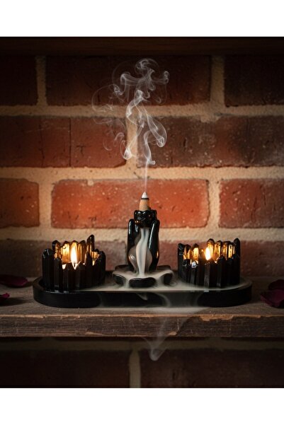SEMY STORE Siyah Tütsülük Mumluk Tabak Seti, Dekoratif Tabak Seti,Mumluk,Tüts...