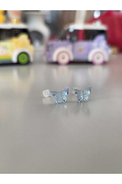 AyShope Antialerjik Şeffaf Uçlu Bioplast Kelebek Desenli Silikon Küpe