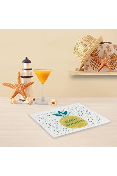 SHOPIENS Set 50 servetele de masa Shopiens®, cu un strat absorbant, cu model ananas si mesaj 'Hello Summer',