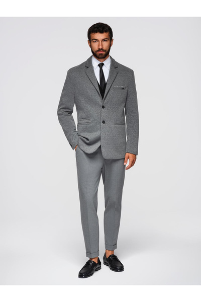 OMBRE Pánská pletená bunda s přiléhavým střihem - grafitová V1 OM-BLZB-0100 M