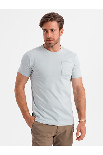 OMBRE Ανδρικό βαμβακερό μπλουζάκι με τύπωμα τσέπης - ανοιχτό γκρι V10 OM-TSPT-0154 XXL