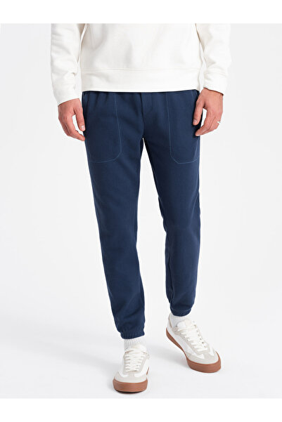 OMBRE Pánské tepláky CARROT se strukturovaným úpletem - tmavě modré V5 OM-PASK-0143