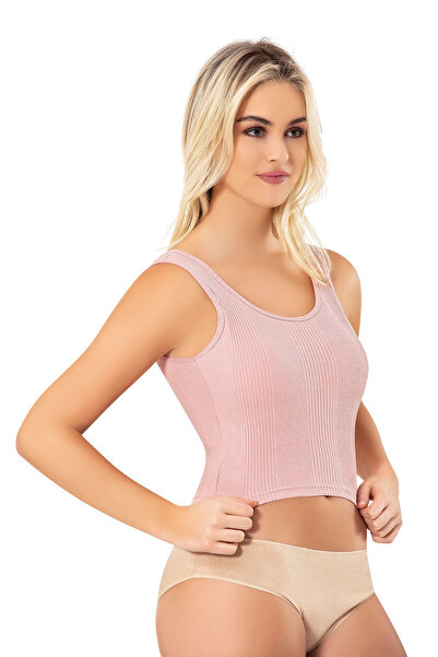 Selkar Global Women's Line Report Style Combed Cotton Camisole with Pads Plain Crop Powder 6-Pack - Powder - Selkrkoi-6O80U8-Pu