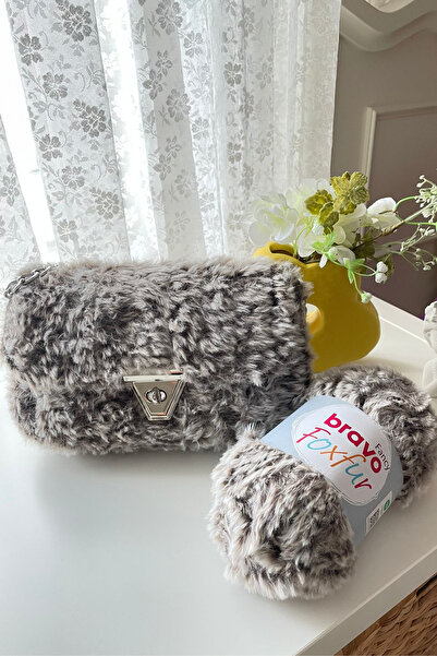 Bravo طقم حقيبة قماشية شتوية محبوكة 45×21 سم - مجموعة حقائب قماشية بلاستيكية بخيوط فرو