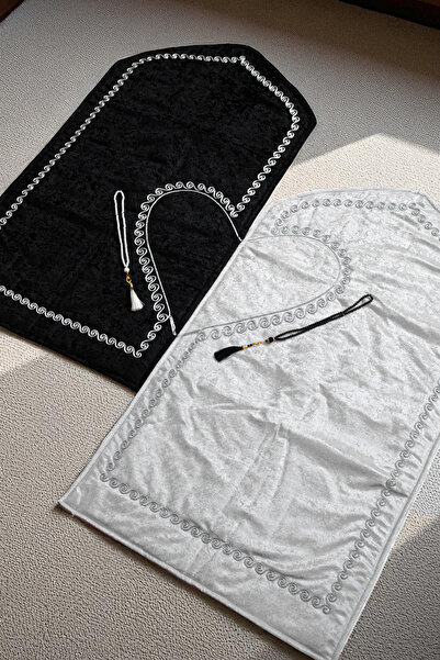 ihvan online Σετ χαλιών προσευχής με σχέδιο καρδιάς για ζευγάρια, δώρο για νύφη και γαμπρό, σετ χαλιών προσευχής με πορτοφόλι - Γκρι