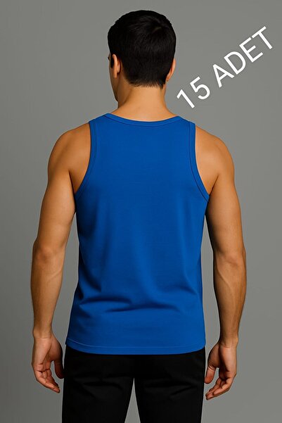 enmodaiçgiyim Blue 15-Pack 100% Cotton Combed Classic Men's Tank Tops – Breathable, Comfortable Fit, Casual