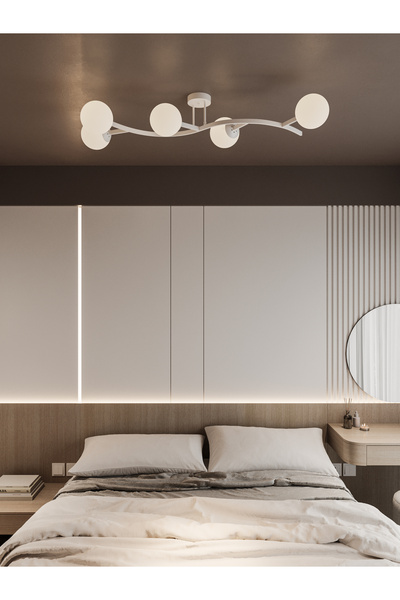 avizade NORİA Modern Beyaz Metal Gövdeli 5’li Beyaz Cam Küre Avize | Tavan Ay...