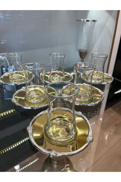 P&ORA PREMIUM KITCHEN PRODUCTS Gold Silver Detailled Tea Set for 6 Person