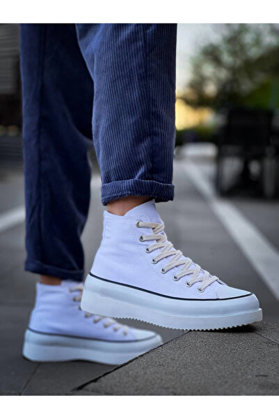 Zerenyus Gabin Long White Linen High Sole Men's Sports Shoes