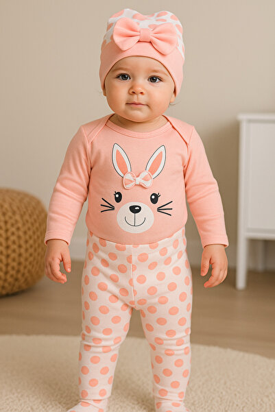 GMG Baby طقم أطفال من 3 قطع بنقشة أرنب منقط، مقاس 6 أشهر و9 أشهر للأطفال الإن...