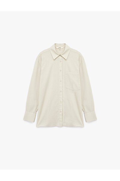 Koton Cămașă cu mânecă lungă, cu guler clasic, cu buzunare, din amestec de in