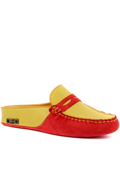 SailLakers - Червона шкіра, жовтий нубук Жіночі домашні капці 109-560-B