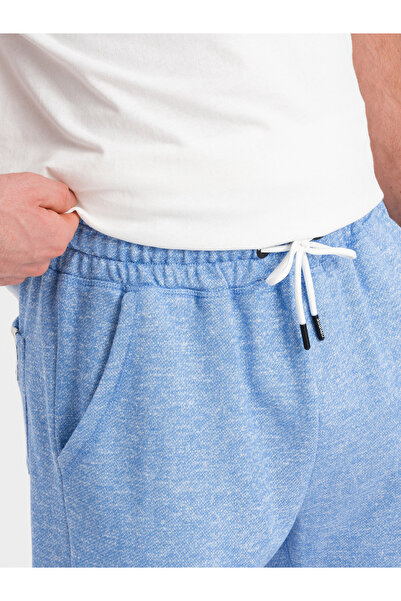 OMBRE Pánske šortky LOOSE FIT z melanžovej látky - svetlomodré V1 OM-SRSK-0116 XXL