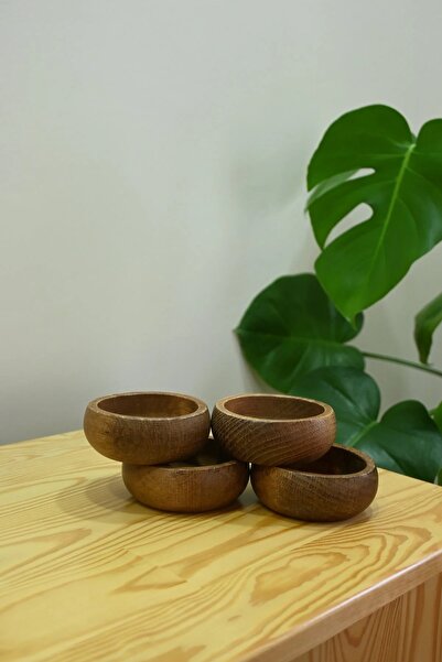 Home Wooden Round 4-Piece Snack Bowl