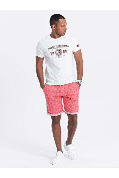 OMBRE Men's LOOSE FIT melange fabric shorts - bright red V7 OM-SRSK-0116 M