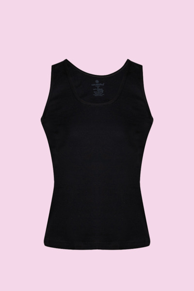 Ceylanoğlu Women's Black Ribbed Thick Strap Undershirt 3-Piece