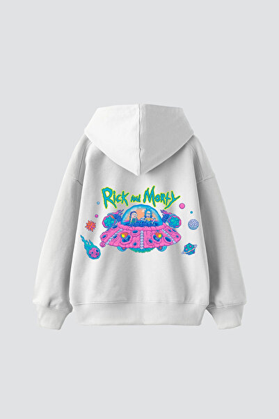 Bak Moda Hanorac alb oversize unisex cu imprimeu Space Ship