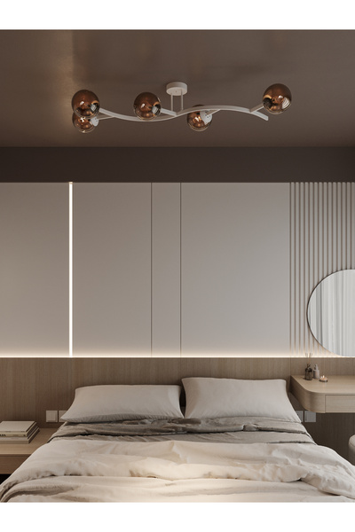 avizade NORİA Modern Beyaz Metal Gövdeli 5’li Bal Cam Küre Avize | Tavan Aydı...