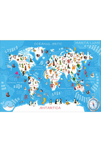 VIODESIGN Fototapet copii Harta cu Animale, autoadeziv, 80x120 cm