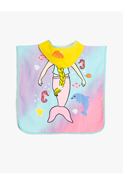 Koton Cotton Mermaid Printed Hooded Poncho Beach Towel
