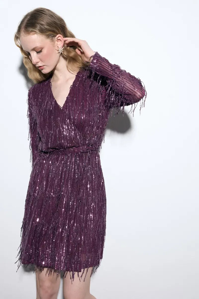 Gusto Pul Payet Anvelop Kesim Abiye Elbise - Mürdüm