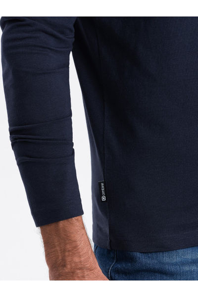 OMBRE Pánské tričko BASIC s dlouhým rukávem a kulatým výstřihem - tmavě modré V2 OM-LSBL-0106 L