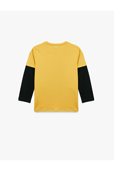 Koton Μπλουζάκι από βαμβακερό μακρυμάνικο μπλουζάκι με λαιμόκοψη με στάμπα αυτοκινήτου