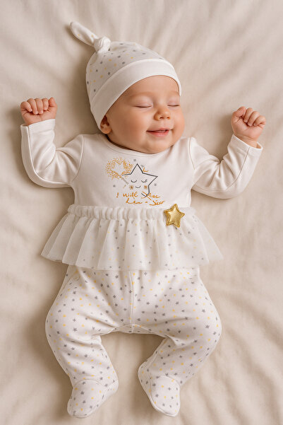 Renata's Baby Girl 3-Piece Tulle and Star Detailed Booties Romper Baby Set