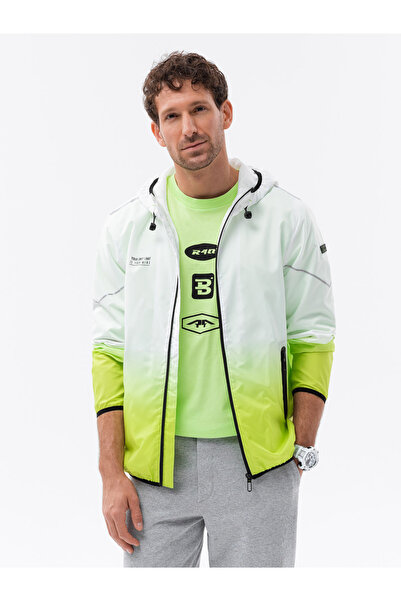 OMBRE Men's sports jacket with effect - white and lime green V1 OM-JANP-0104