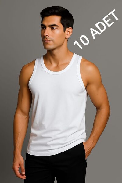enmodaiçgiyim White 10-Pack 100% Cotton Combed Classic Tank Top for Men – Breathable, Comfortable Fit, Casual
