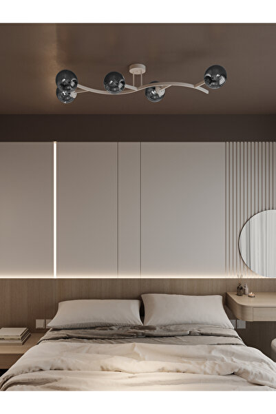 avizade NORİA Modern Beyaz Metal Gövdeli 5’li Füme Cam Küre Avize | Tavan Ayd...