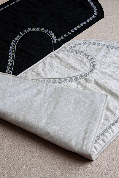 ihvan online Σετ χαλιών προσευχής με σχέδιο καρδιάς για ζευγάρια, δώρο για νύφη και γαμπρό, σετ χαλιών προσευχής με πορτοφόλι - Γκρι