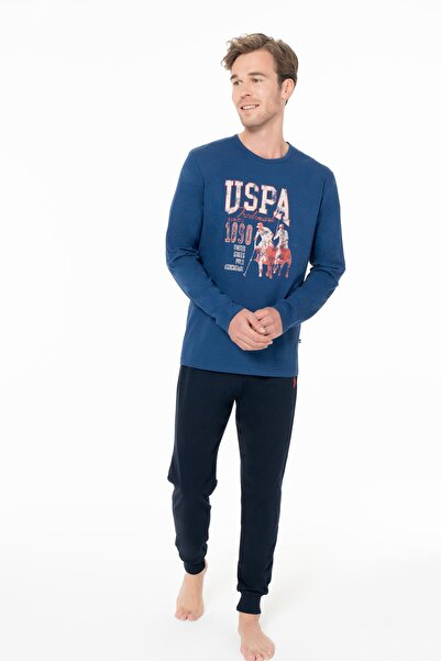 U.S. Polo Assn. Чоловічий трикотажний комплект домашнього одягу з вузькими штанинами та принтом