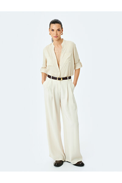 Koton Long Sleeve Pocketed Judge Collar Satin Shirt