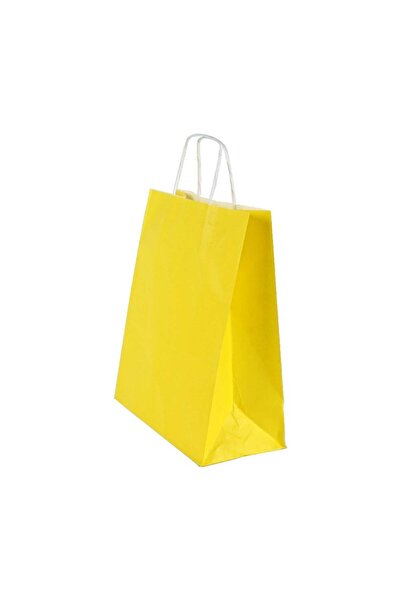 KONTAKTEK Çanta Beyaz Kraft 18x24x9 cm Burgu Sap Sarı 5 Adetli