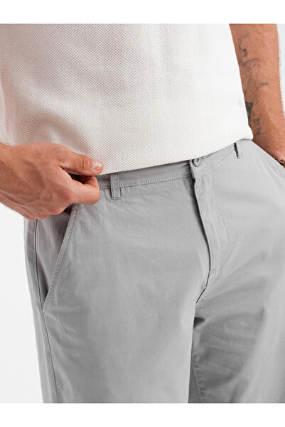 OMBRE Pánské klasické chino kraťasy s ohrnutými nohavicemi - šedé V12 OM-SRCS-0197 XL