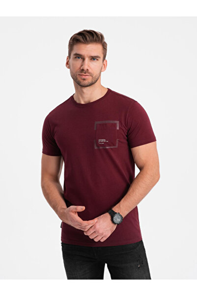 OMBRE Tricou bărbătesc din bumbac cu imprimeu pe buzunare - vișiniu V2 OM-TSP...