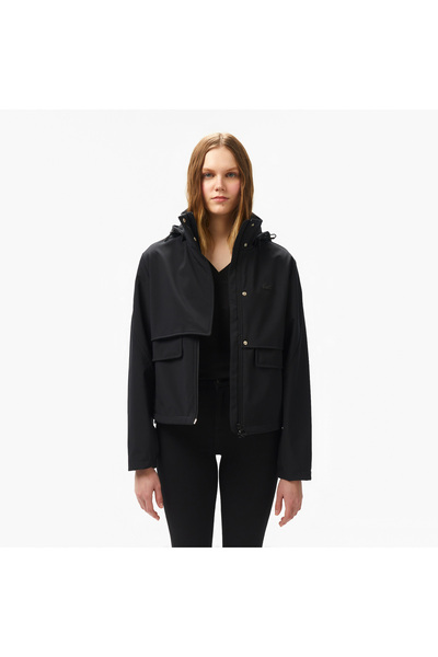 Lacoste Kadın Relaxed Fit Kapüşonlu Siyah Yağmurluk