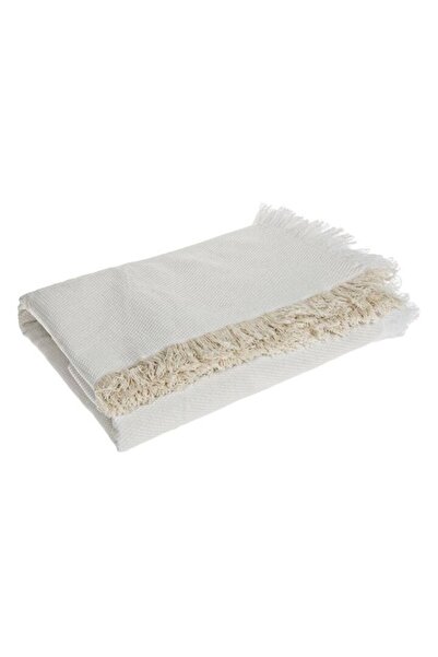 SHOPIENS Decorative Blanket Shopiens® Nordic, Ecru with White and Ecru Fringes, 180 x 160 cm