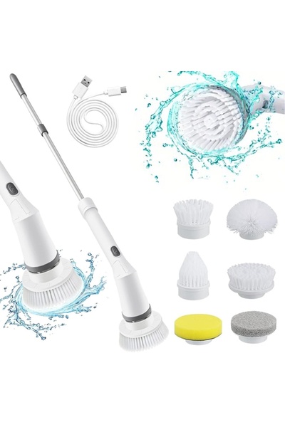 KESNUP Perie electrică de curățare rotativă la 360 de grade, 6 capete, alb/gri
