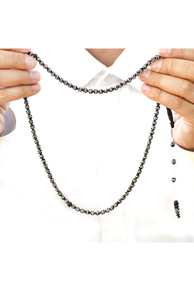 Tesbihane Sistemli 925 Ayar Gümüş Sarmal Küre Kesim Kahverengi 99 Taneli Kuka Namaz Tesbihi