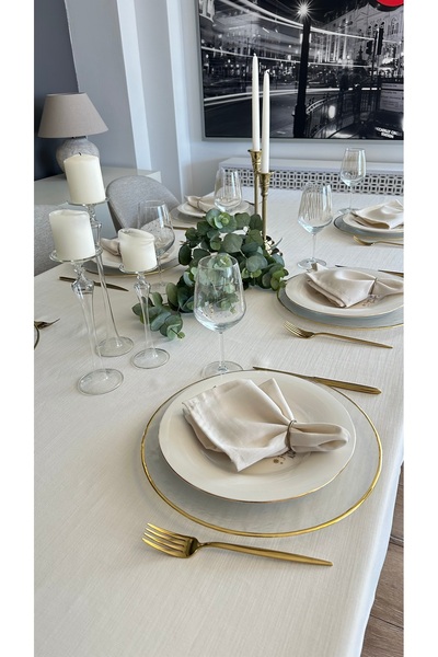 Decamor home Linen Textured Ecru Tablecloth 1 Piece