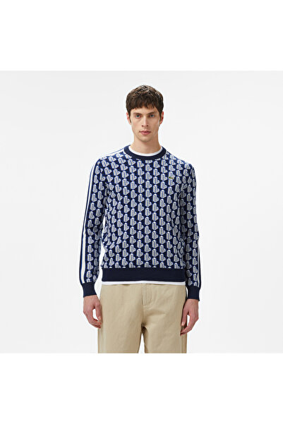 Lacoste Erkek Bisiklet Yaka Monogram Lacivert Triko