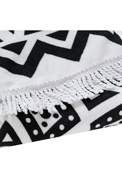 SHOPIENS Round White Beach Towel Shopiens® with Black Mandala Design, Quick Dry, 150 cm