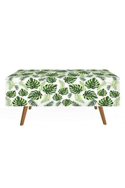 SHOPIENS Față de masă din plastic Shopiens®, albă cu frunze tropicale verzi, ...